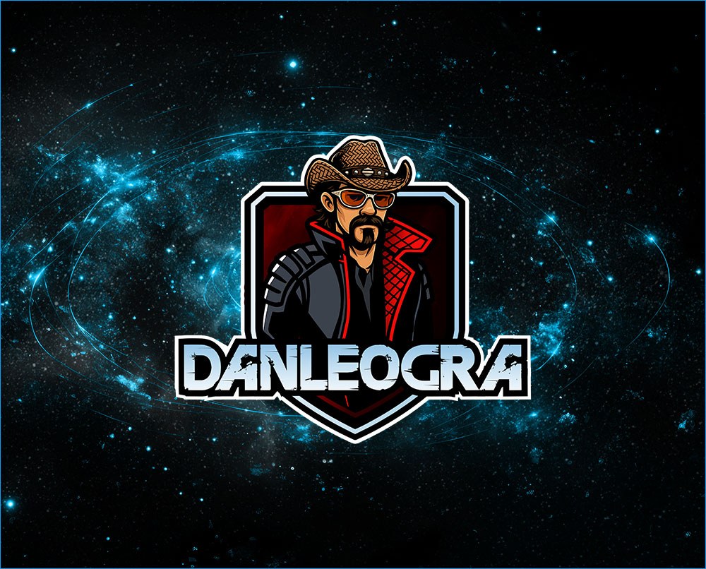 DANLEOGRA Logo vor einem dunklen Weltraum-Hintergrund